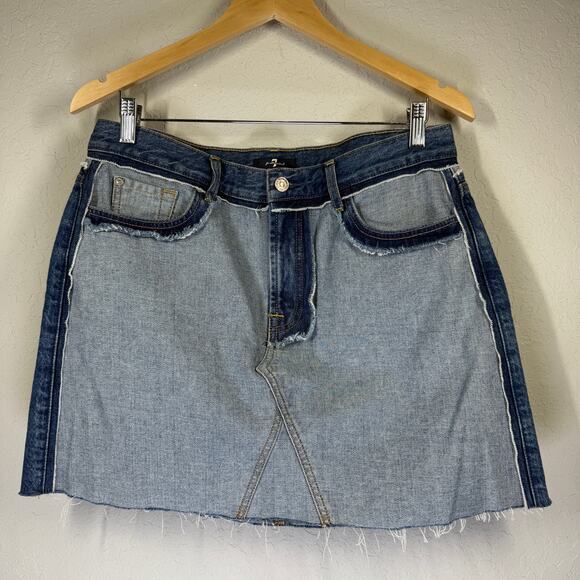 Woman's Seven for All Mankind Patchwork Inside Out Style Denim Skirt Size 31 - Picture 1 of 7